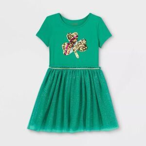 NWT Girls Cat & Jack Lucky Me Sequin Shamrock Tutu Dress - Sz XXL